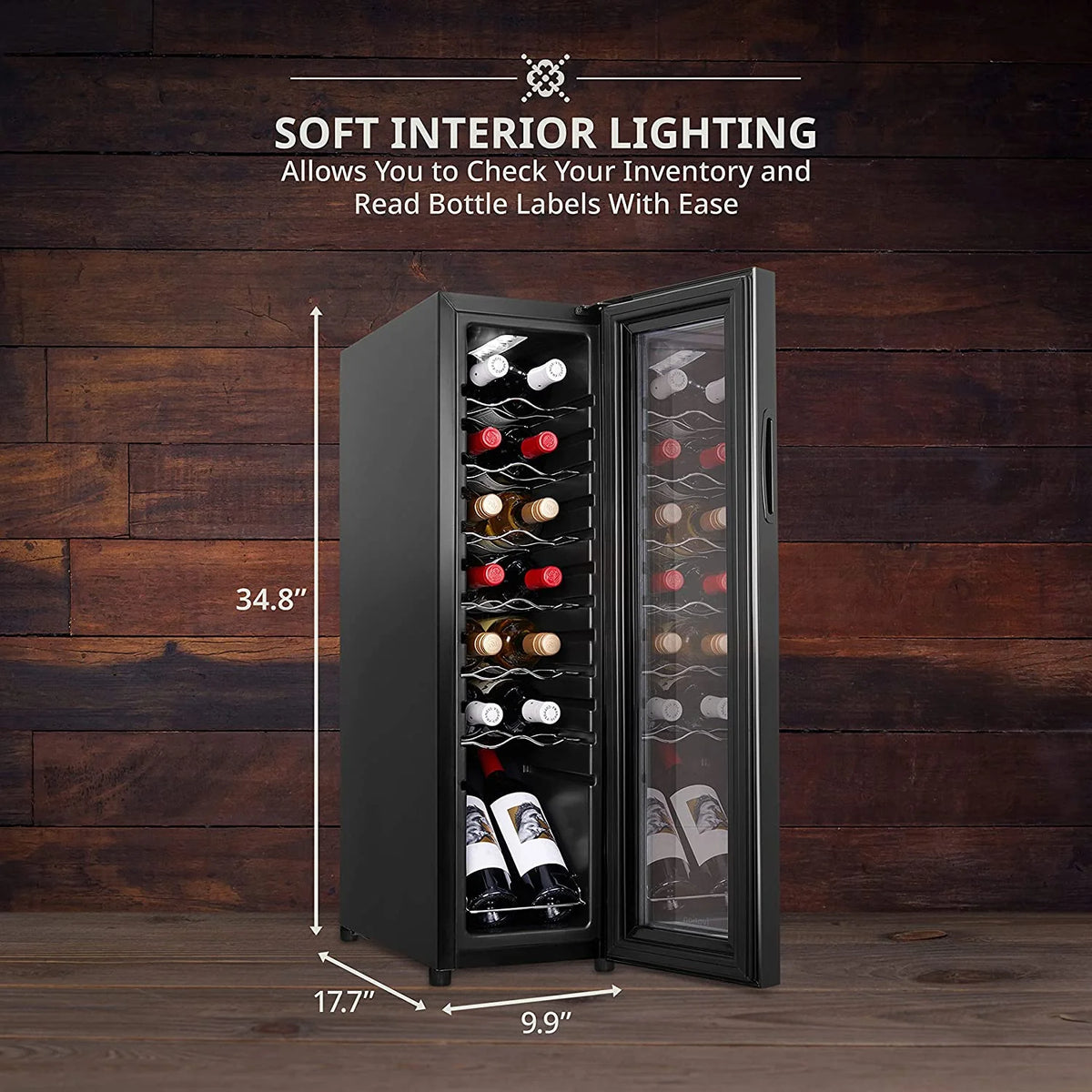 Ivation 14-Bottle Wine Cooler, Freestanding Beverage Cooler with Lock, Black