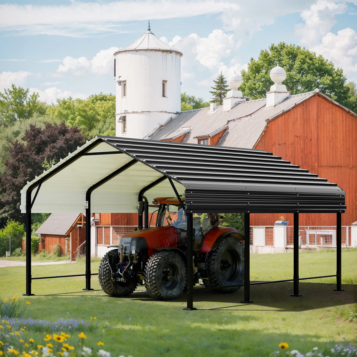 Walsunny 12X15 ft Carport Heavy Duty Carport Canopy with Galvanized Steel Roof and Frame Metal Carport Upgraded Extra Large Garage