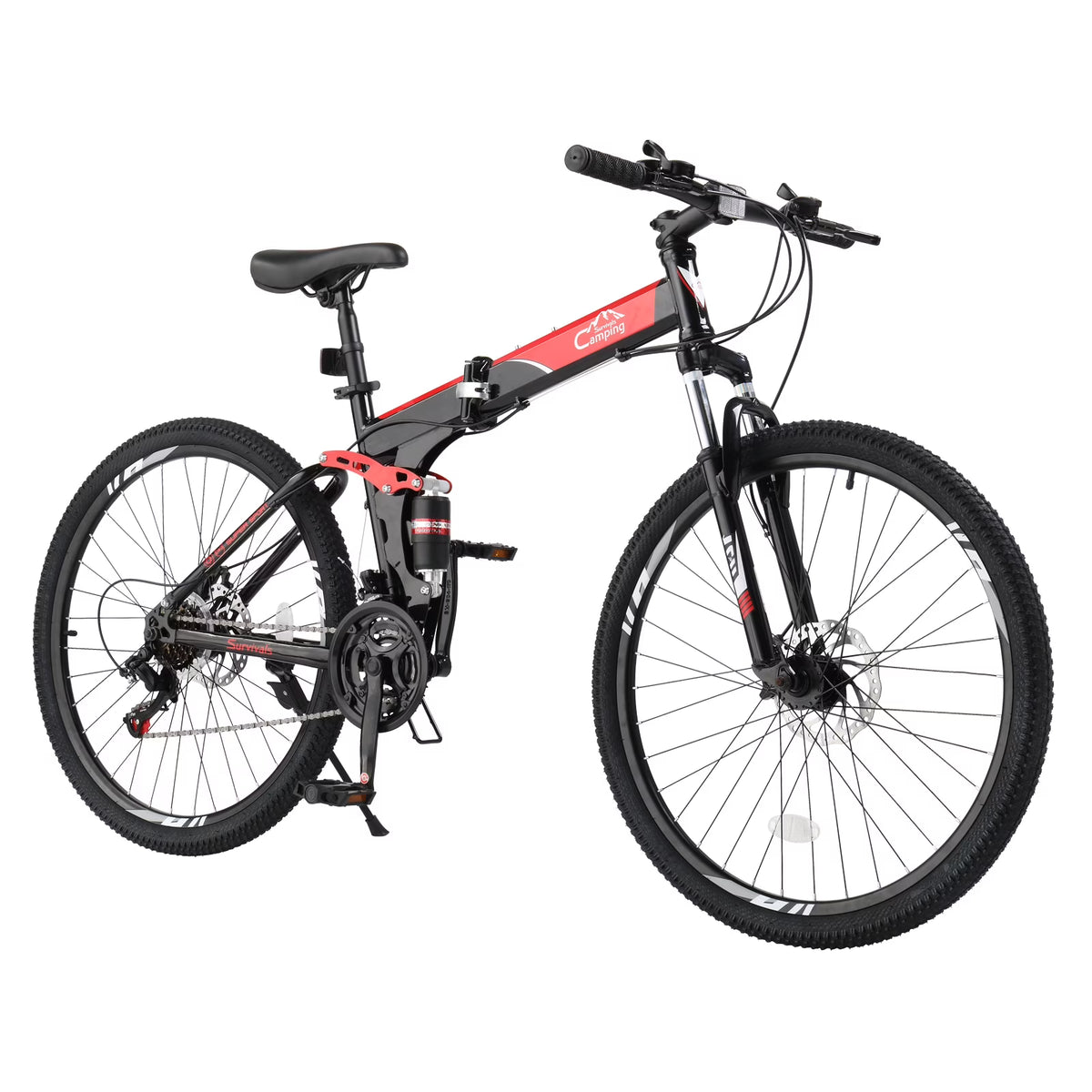 Ktaxon Folding 21 Shimano Speed 26" Wheel Riding Mountain Bike, Steel Frame Trail Road Bicycle, for Men and Women, Red