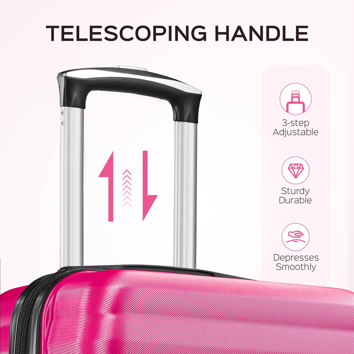 3 Piece Luggage Sets with 6 PC Organize Bags Lightweight Suitcases with Spinner Wheels, Pink