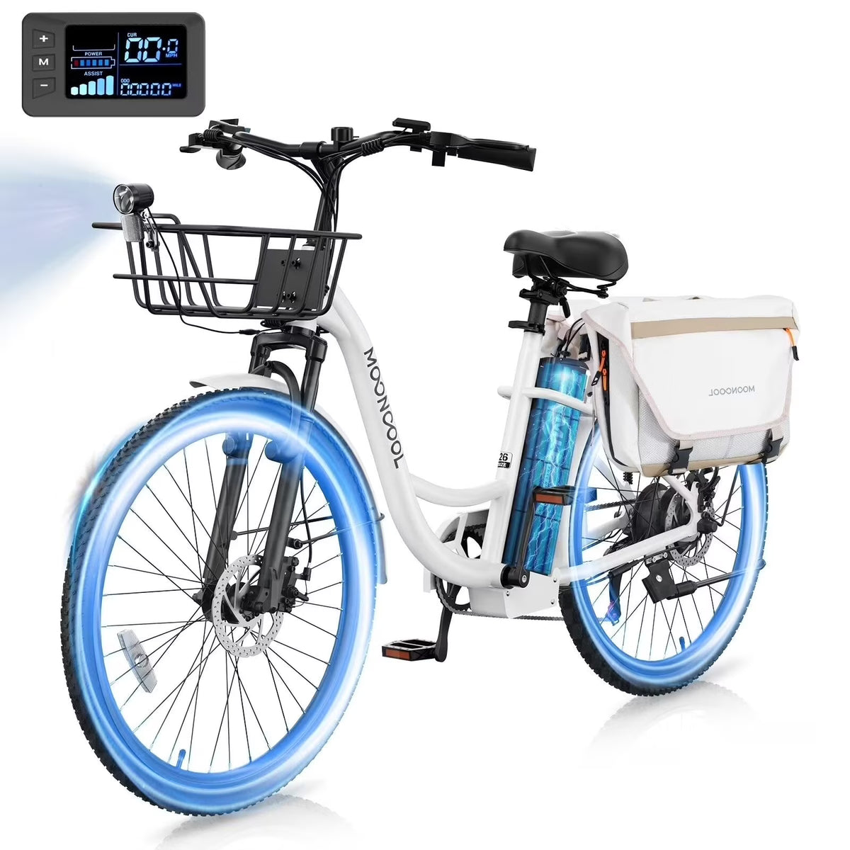 MOONCOOL Electric Bicycle for Adults 350W , 7-Speed Ebike with 36V 10.4Ah Removable Battery， 40 Miles Range , 20 mph Electric Commuter Bike for Women Men, Certified to UL 2849 by SGS