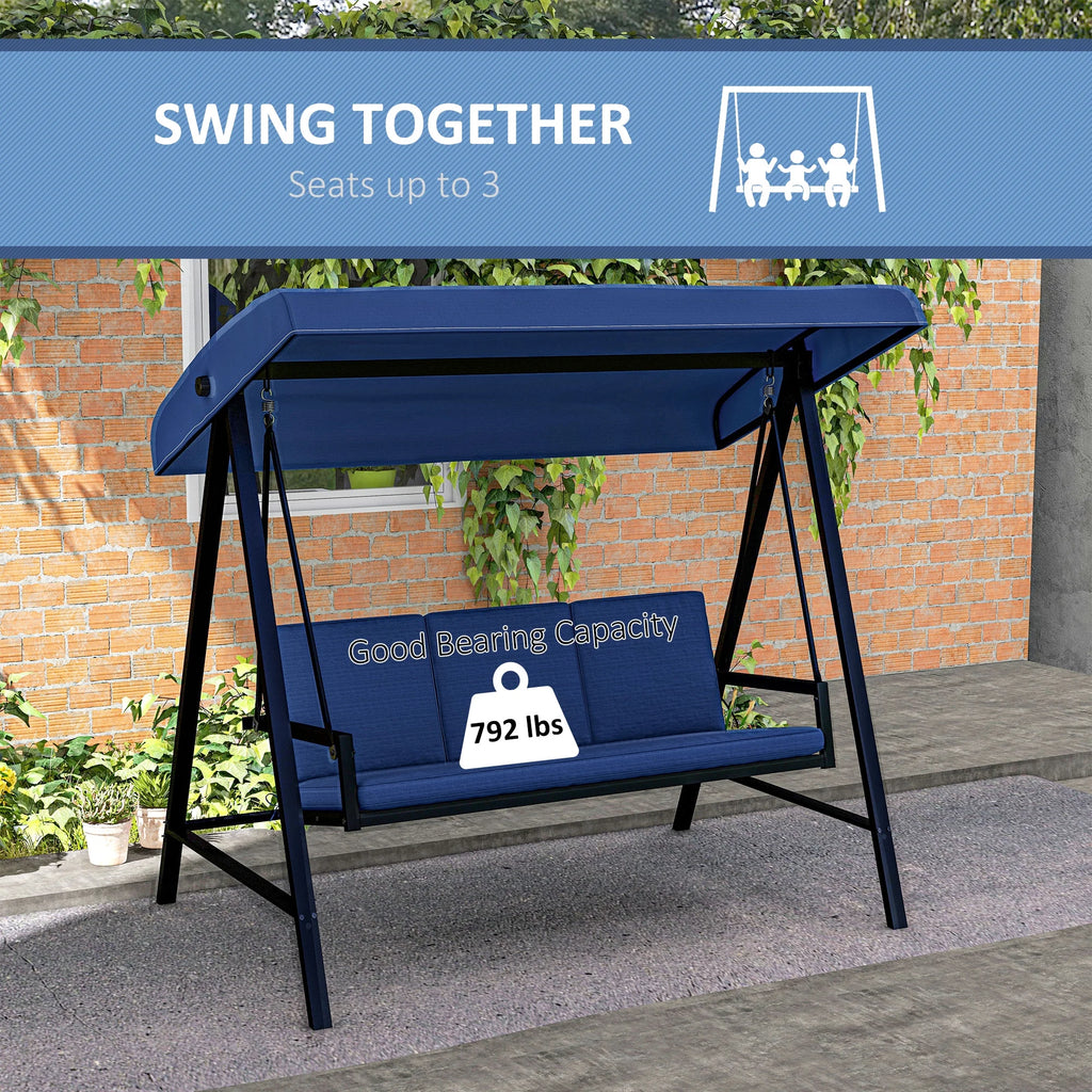 Outsunny 3-Seat Outdoor Porch Swing, Patio Swing Chair with Adjustable Canopy, Removable Cushions for Garden, Backyard, and Poolside, Beige