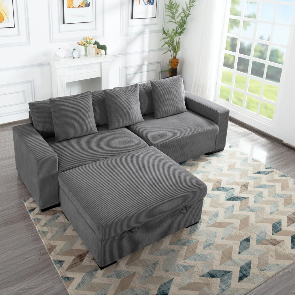 Gewnee 103.5-Inch Modular Corduroy Sofa Set with Solid Wood Legs, High-Density Foam, Suitable for Living Room/Bedroom/Office