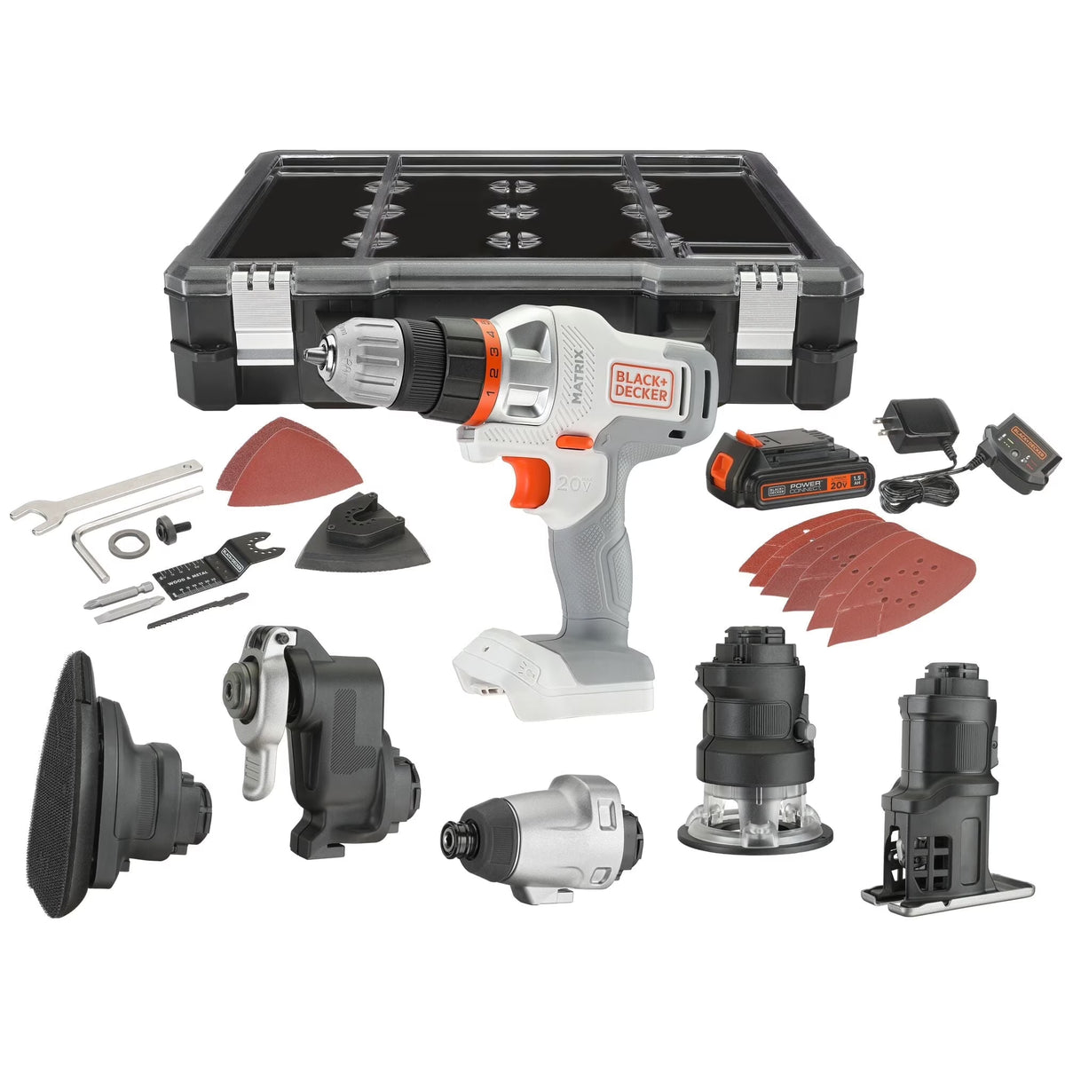 BLACK+DECKER 20V MAX* Matrix Cordless Combo Kit, 6-Tool, White And Orange, (BDCDMT1206KITWC)