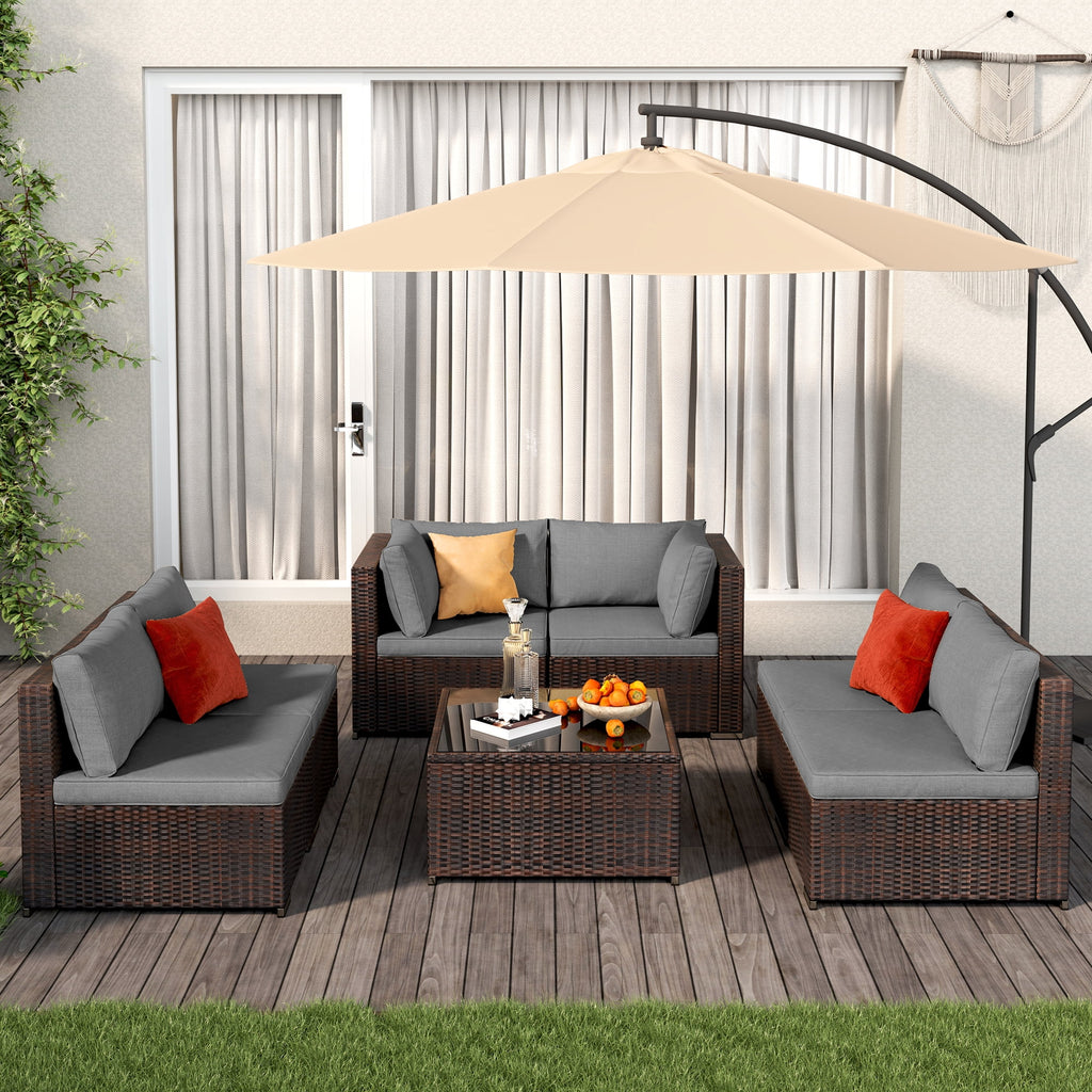 Patio Furniture Set Clearance, Lofka 5 Piece Outdoor Sectional Furniture Chair Set with Cushions and Tea Table, Gray