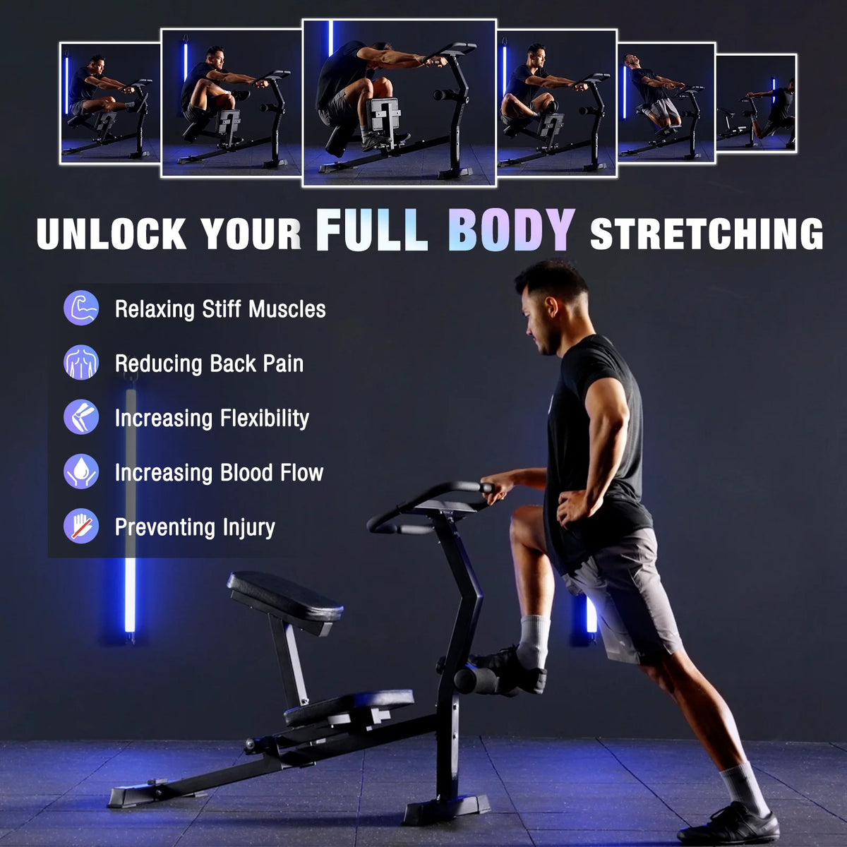 Syedee Stretch Machine, Full Body Stretching Equipment for Flexibility Training, Adjustable Leg Stretcher Machine, Lower Back Stretcher, Flexibility Trainer for Home Gym, Improve Mobility & Posture