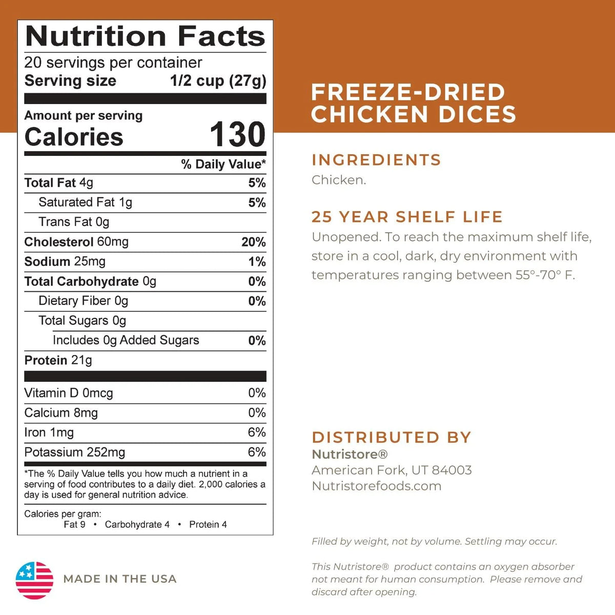 Nutristore Freeze Dried Chicken, Emergency Survival Bulk Food Storage (Pack of 10)