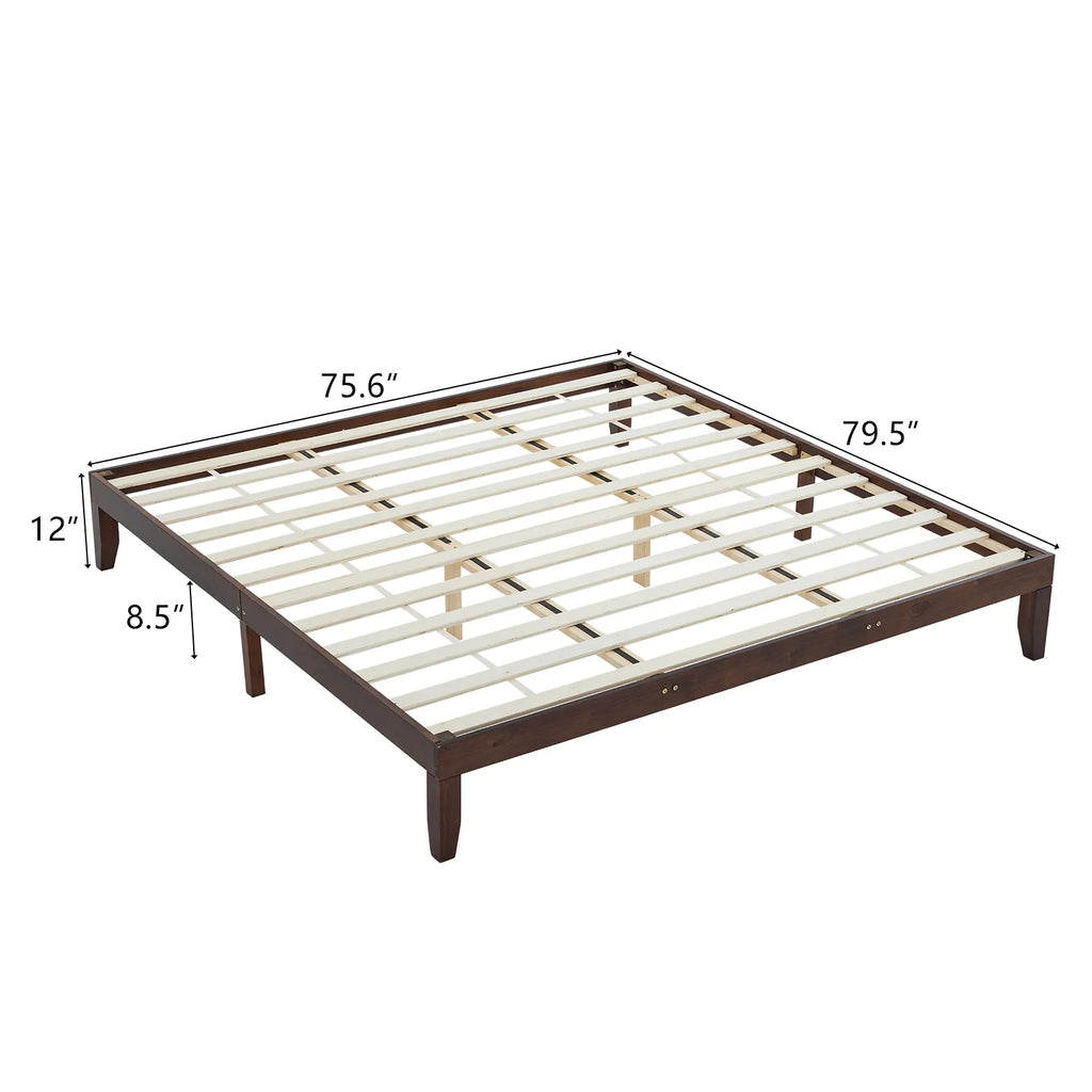 12 Inches Wood Platform Bed Frame Twin Size, Solid Wood Mattress Foundation with Strong Wood Slat Support