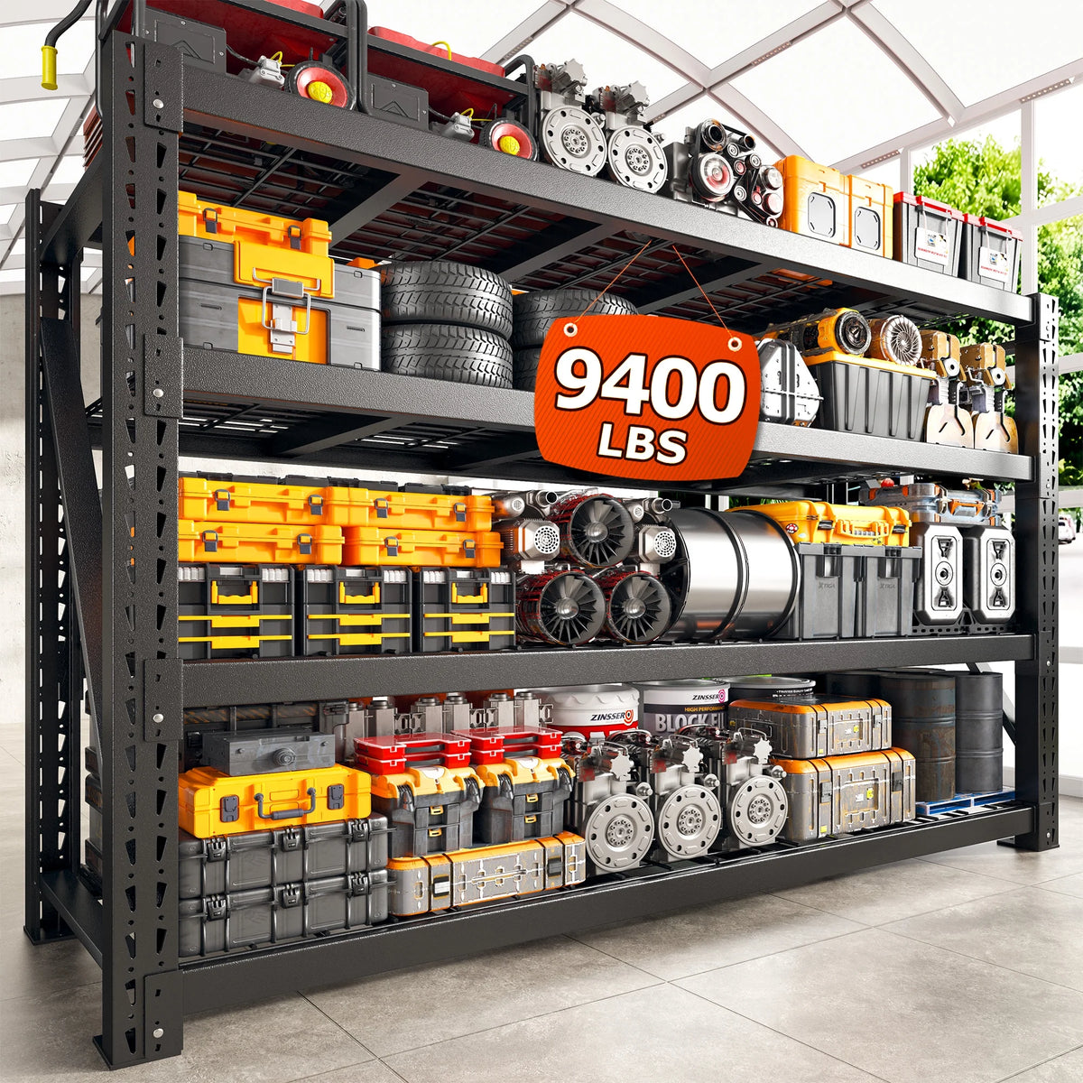REIBII 11000LBS Heavy Duty Industrial Shelving Unit for Garage Storage,Shop,Warehouse,Basement,Commercial,60"W x 24"D x 72"H