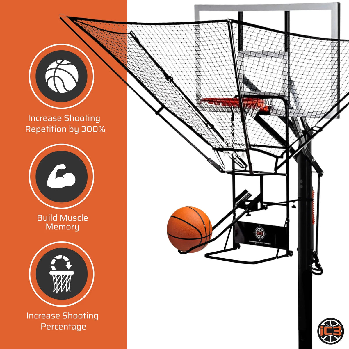 Dr. Dish iC3 Basketball Return Shot Trainer for Pole and Wall Mount Hoops