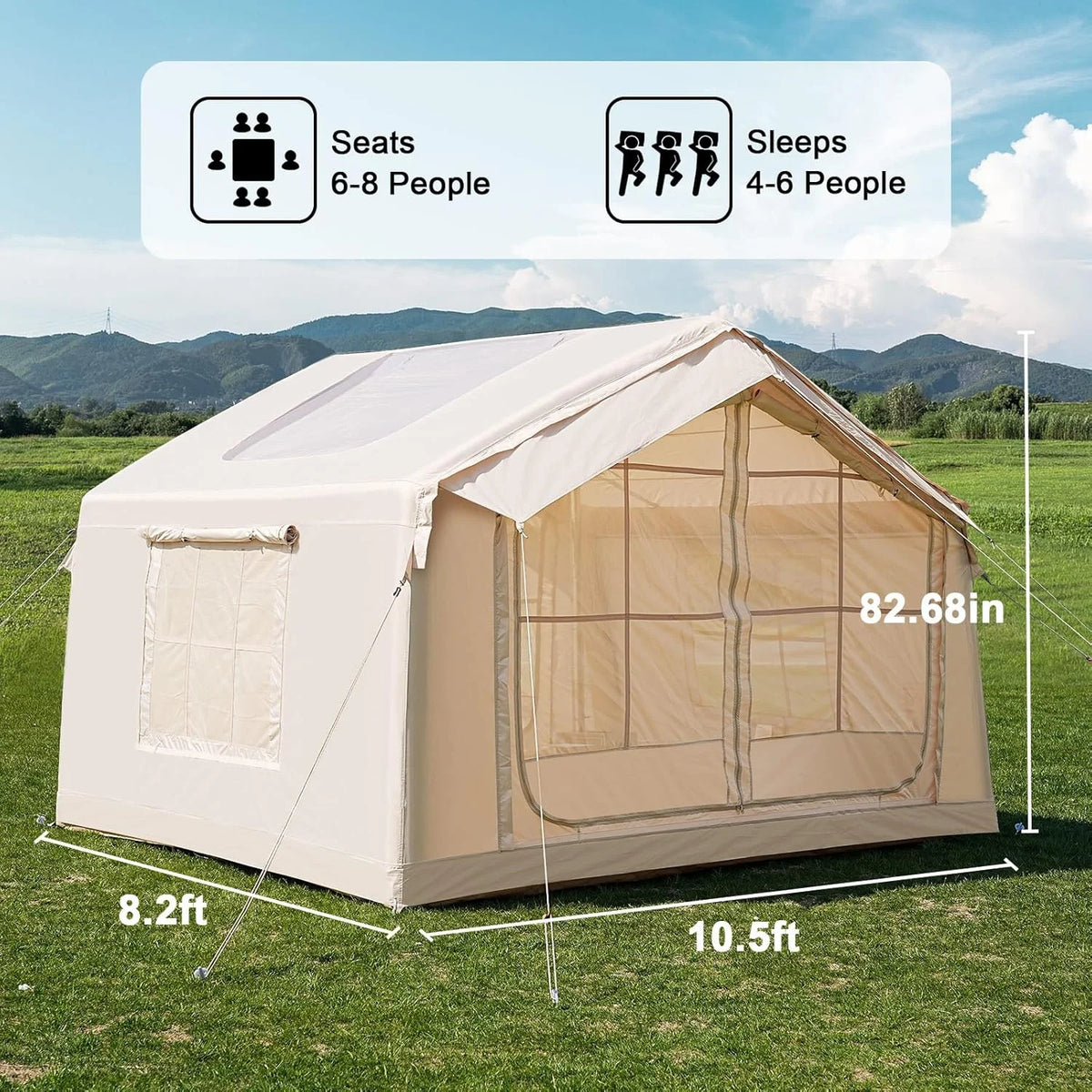 NAIZEA Inflatable Tents for Camping, Blow Up Tent with Hand Pump, Easy Setup Inflatable Hot Tent with Stove Jack, Waterproof Oxford Air Glamping Tents for Camping Adult 4-6 Person