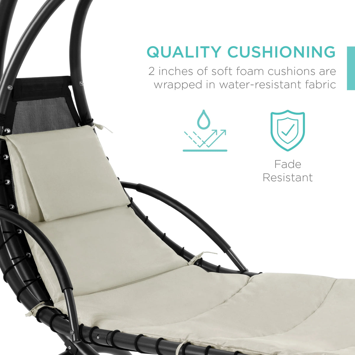 Best Choice Products Hanging Curved Chaise Lounge Chair Swing for Backyard, Patio w/ Pillow, Shade, Stand - Teal