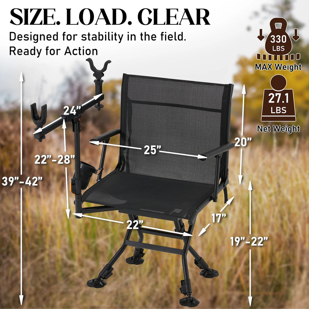 Danrelax 360�� Silent Camo Hunting Blind Chair, Armrests, Side Pouch, Telescopic Legs