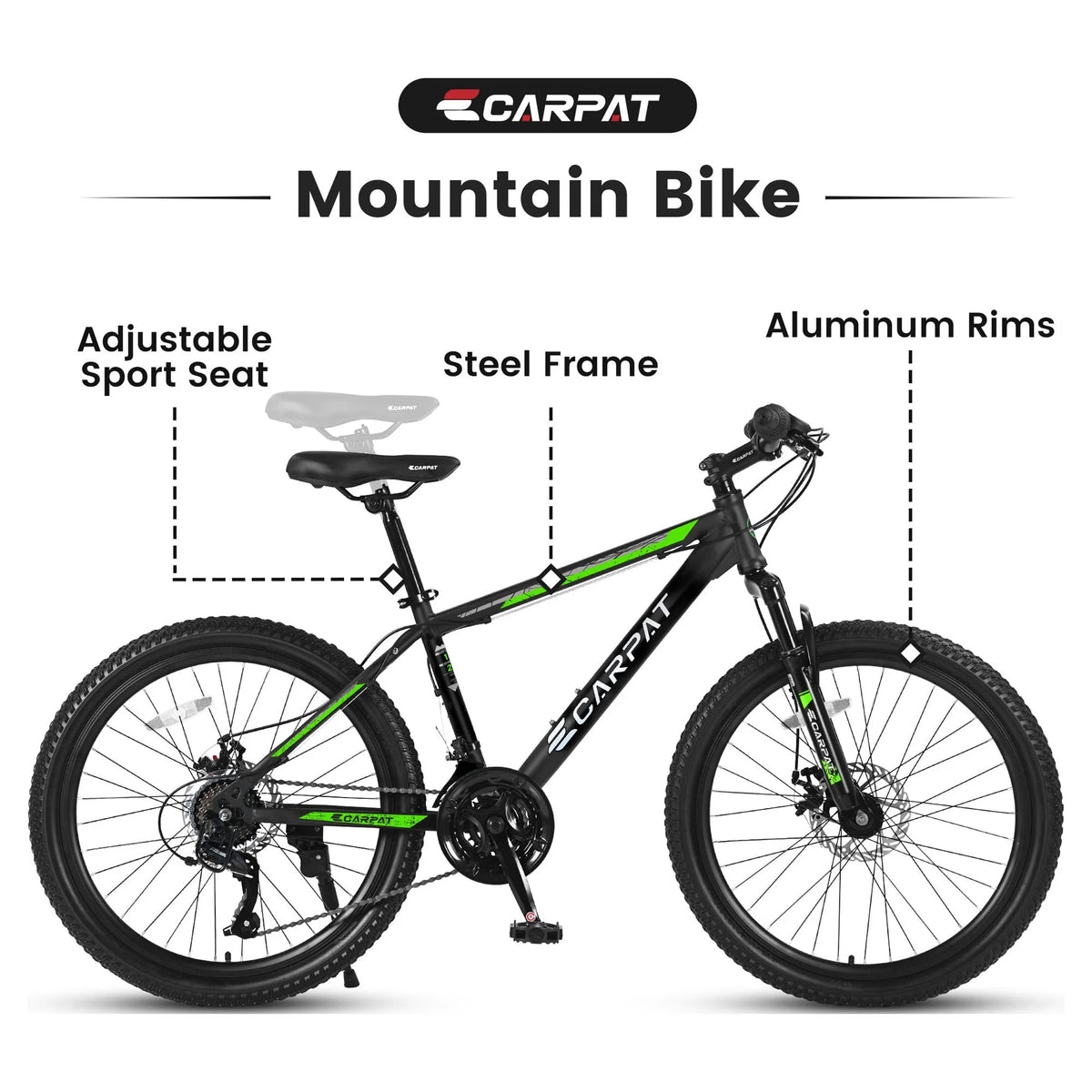 26" Mountain Bike for Adults & Teens - Shimano 21-Speed, Mechanical Disc Brakes & High-Carbon Steel Frame | Durable MTB for Trail, Forest, and City Riding