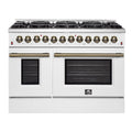 Galiano 48-inch Dual Fuel Range White  Antique Brass Design with 8 Sealed Burners 107,000 BTU, 6.58 cu. ft. double ovens  Griddle