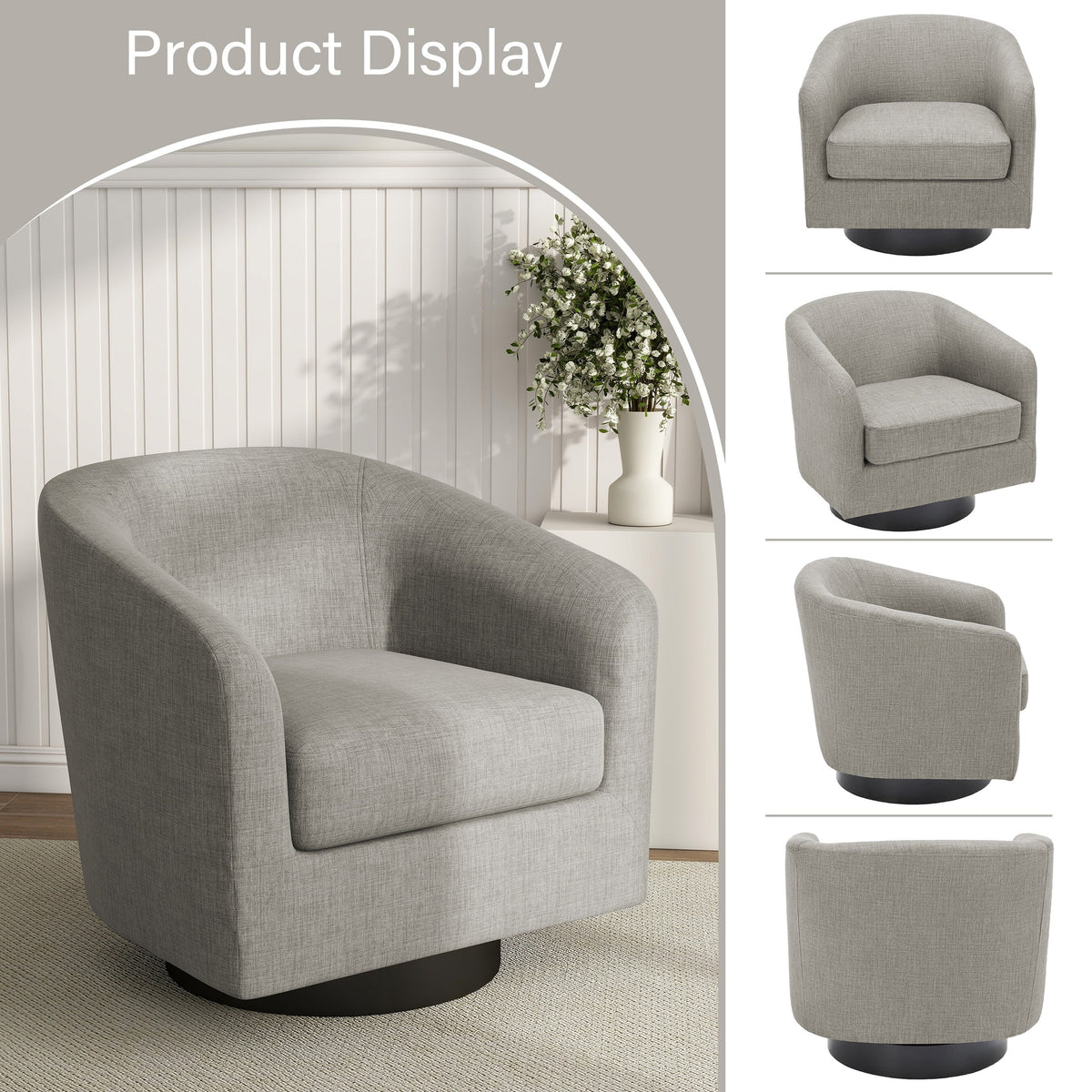 DREAMSIDEA Swivel Barrel Accent Chair for Living Room, Modern Upholstered Round Club Armchair-Cream