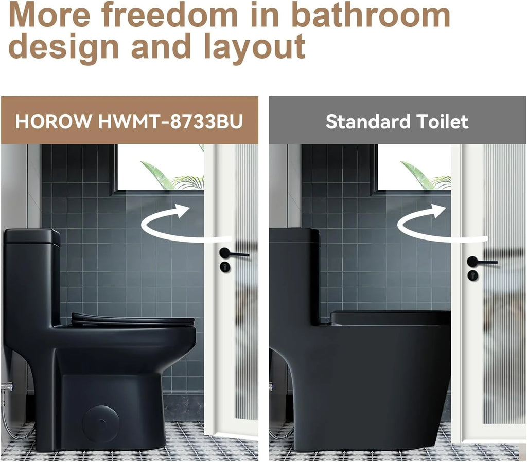 Small One Piece Toilet with Soft Closing & UF Seat,1.1/1.6 GPF Dual Flush 12'' Rough-In Matte Black