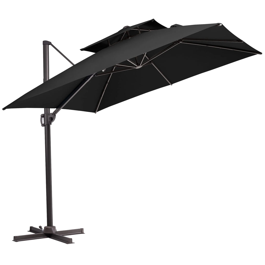 Pellebant 10 ft. x 10 ft. Square Double Top Patio Cantilever Umbrella, Navy Blue