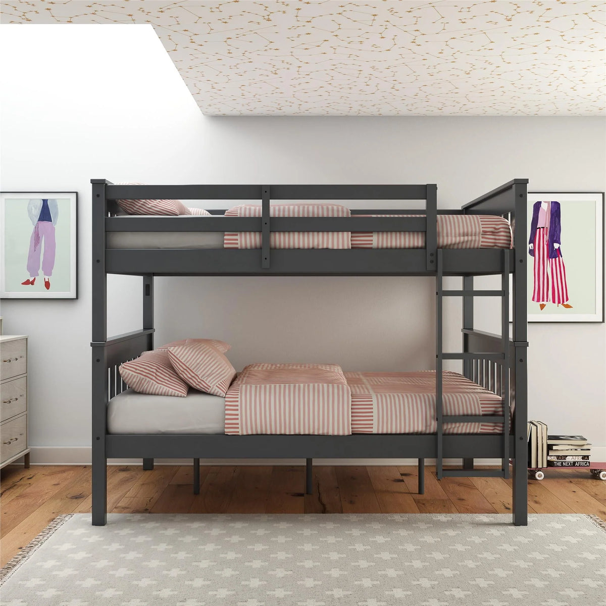 Teen Novogratz Max Full-Over-Full Wood Bunk Bed with USB Port, Gray