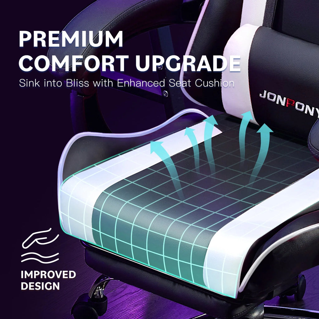 JONPONY Big and Tall Gaming Chair, Ergonomic Design, Gamer Chair PU Leather with Footrest and Lumbar Support, High Back Office Chair Support 8 Hours Long Sitting, Computer Chair,Black Grey