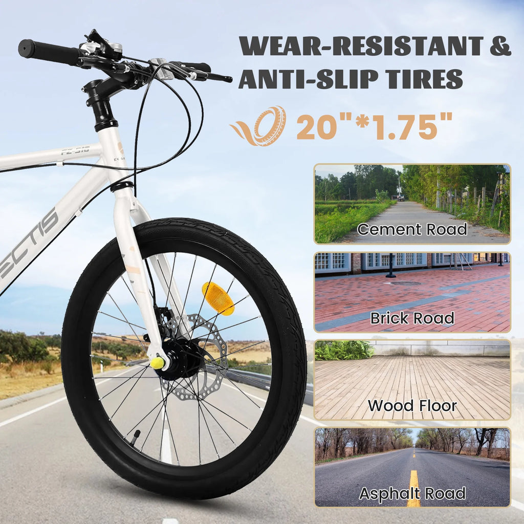 20 Inch Kids Bike for Boys Girls, 7-Speed Children Road Bike with Steel Frame and Dual Disc Brakes, Kids Road Bicycle for Ages 6-12 Years Old Birthday Gift, Silver
