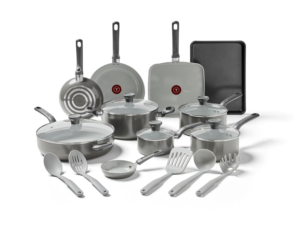 T-fal Easy Care Ceramic, 20 Piece Pots and Pans Cookware Set, Electric Blue