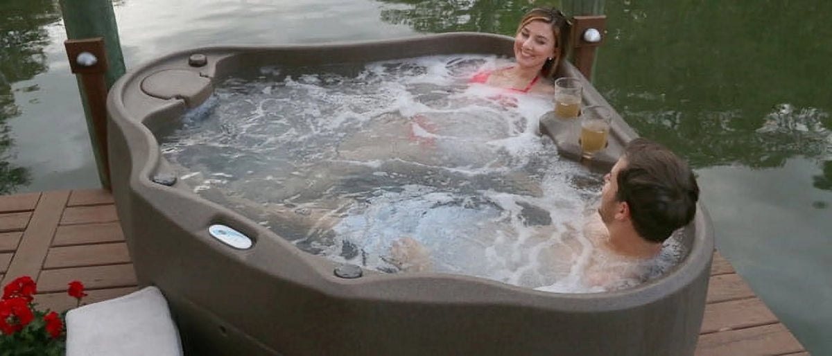 Aquarest Spas AR-300 Premium 2-Person, 20-Jet Oval Plug and Play Hot Tub with Ozonator - LED Waterfall - 2hp pump - Graystone