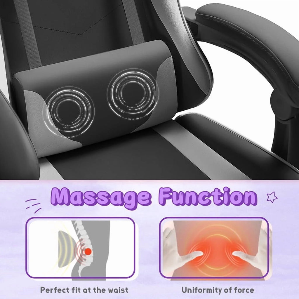 Lacoo PU Leather Gaming Chair Massage Ergonomic Gamer Chair Height Adjustable Computer Chair with Footrest & Lumbar Support, White