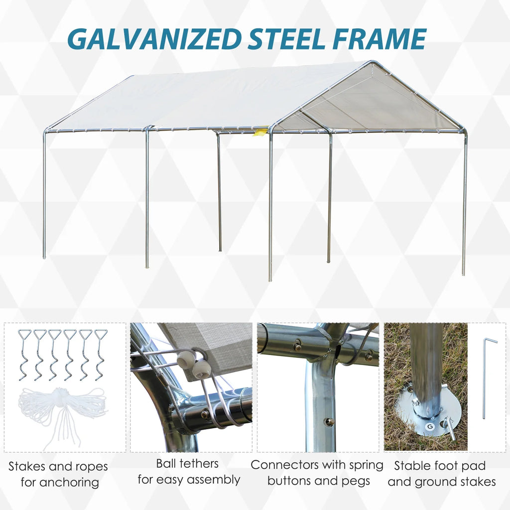 Outsunny 10'x20' Carport Heavy Duty Galvanized Car Canopy with Included Anchor Kit, 3 Reinforced Steel Cables, Grey