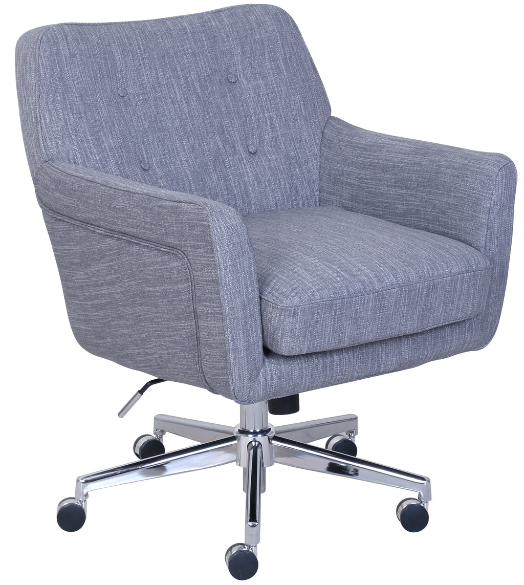 Serta Ashland Office Desk Chair, Button Tufted Mid-Back, Memory Foam Cushion, Chrome Swivel Base, Ivory