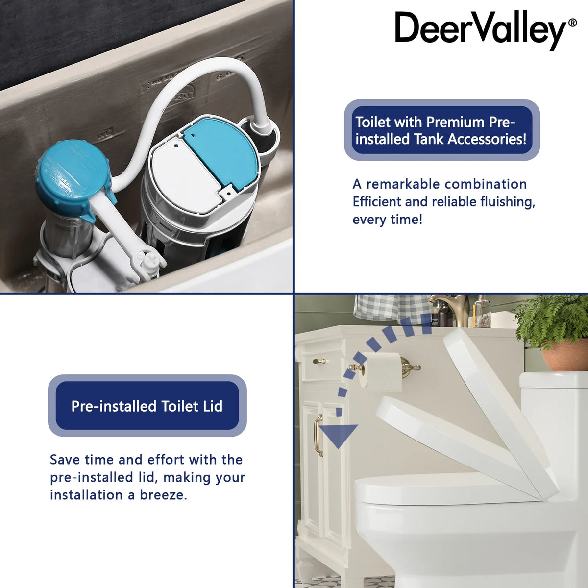 DeerValley Liberty Compact Toilets One-Piece Toilet With High-Efficiency Flush Round Toilet for Space-Saving Floor Mounted 12 in. Rough In 1-Piece 1.1/1.6 GPF Dual Flush (Seat Included)