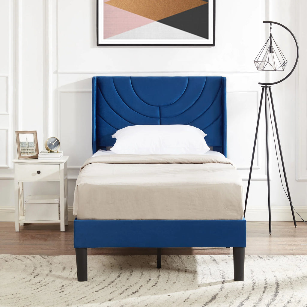 VECELO Set of 2 Twin Bed Frames, Modern Upholstered Platform Bed Frame with Tufted Headboard, No Box Spring Needed, Dark Green