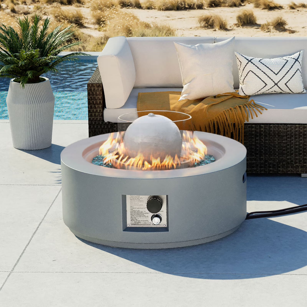 COSIEST 29.3-inch 50,000 BTU Outdoor Propane Fountain Round Fire Pit Table