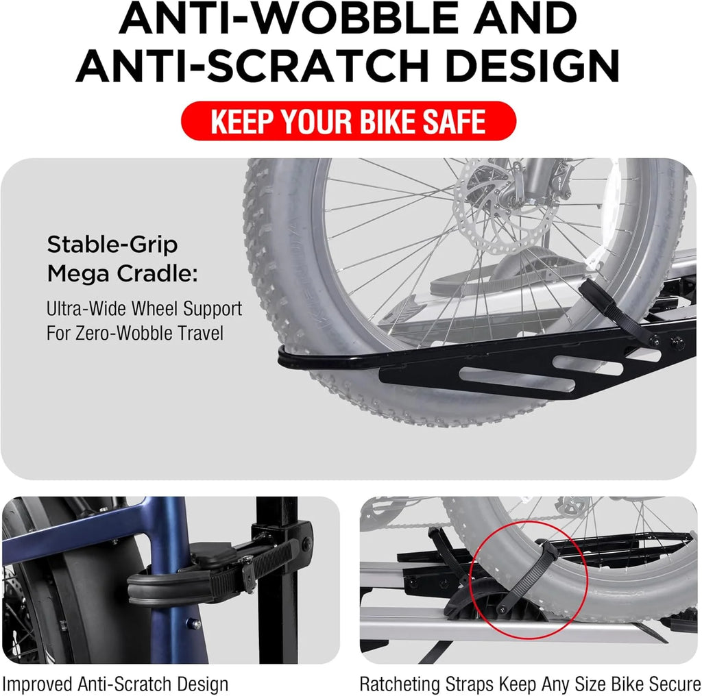 Young Electric Ebike Rack, 200lb Capacity, Alloy Steel Hitch Mount, Fits 5-Inch Fat Tire Bikes, 2-Inch Receiver