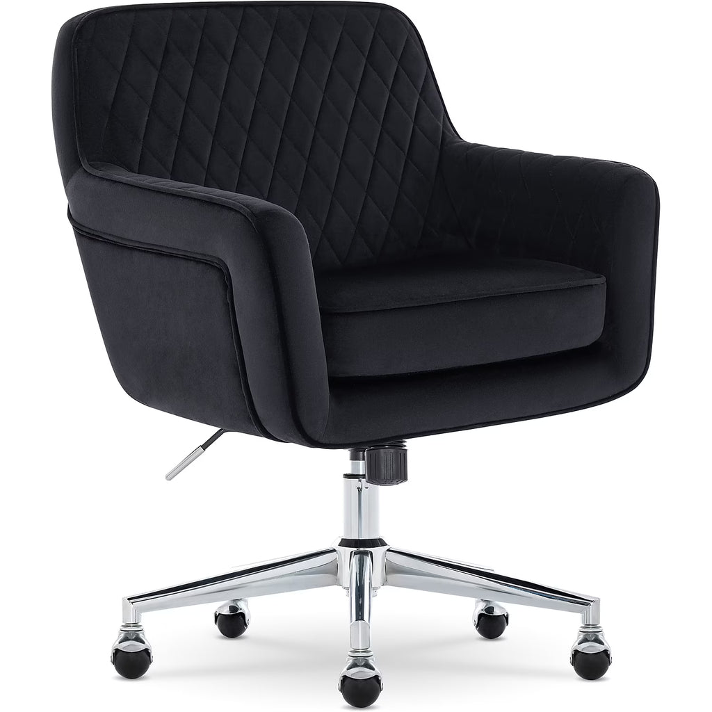 Serta Ashleigh Modern Office Chair Diamond-Tufted Design Black Velvet Fabric