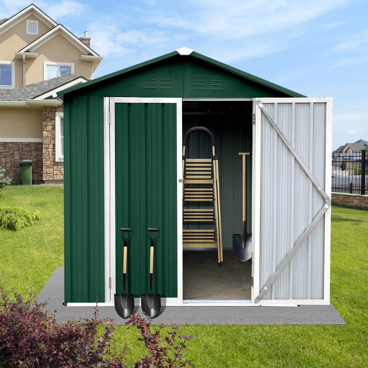 6' x 4' Outdoor Storage Shed, Metal Garden Shed with Lockable Doors, Tools Storage Shed for Backyard, Patio, White