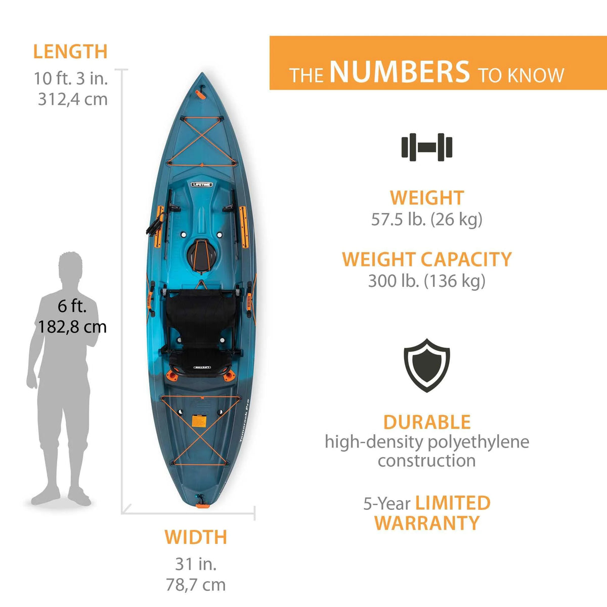 Lifetime Tamarack Pro 123 inch Sit-on-Top Kayak, Eclipse Fusion (91058)
