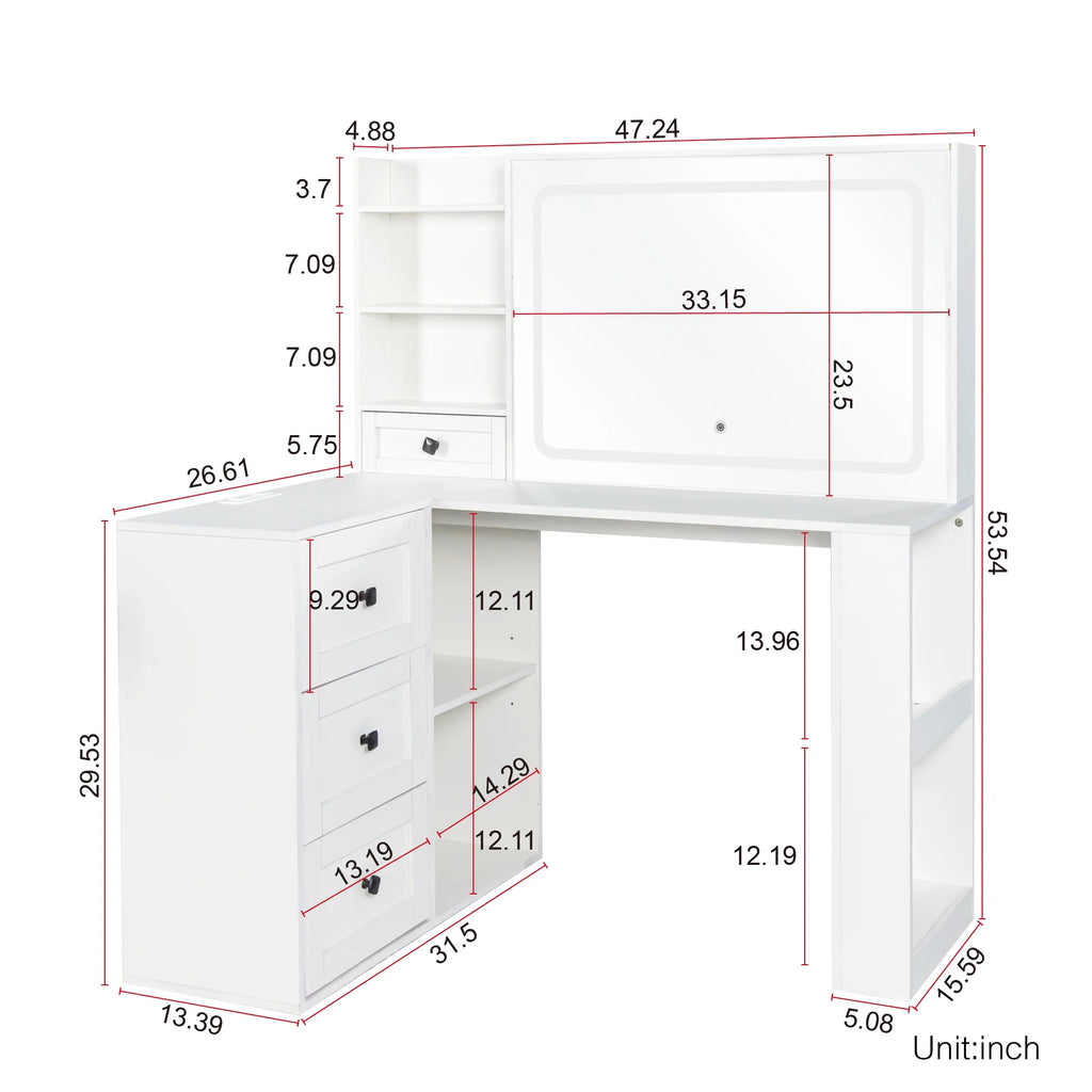 Makeup Vanity Desk With Mirror And Lights, Charging Station, Make Up Vanity With Storage And 3 Large Drawers, 3 Color Modes Available For Bedroom Living Room