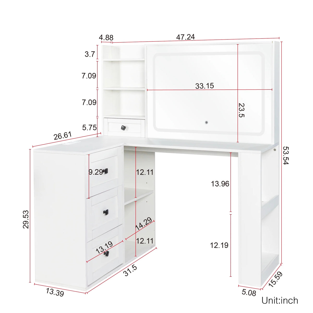 Makeup Vanity Desk With Mirror And Lights, Charging Station, Make Up Vanity With Storage And 3 Large Drawers, 3 Color Modes Available For Bedroom Living Room