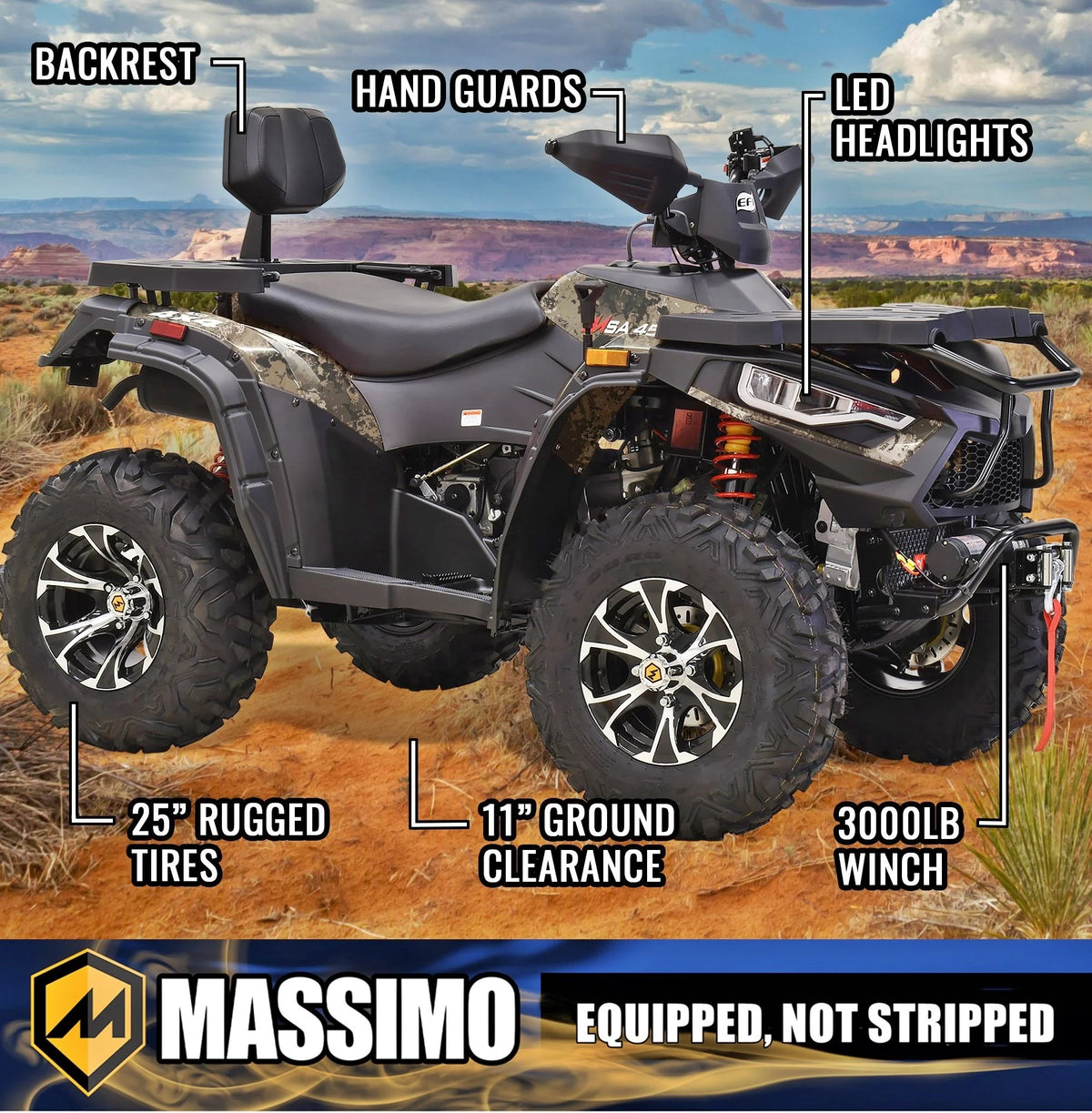 Massimo MSA450F Adult ATV Quad 352cc 25 HP 4 Stroke 4-Wheeler - Sand