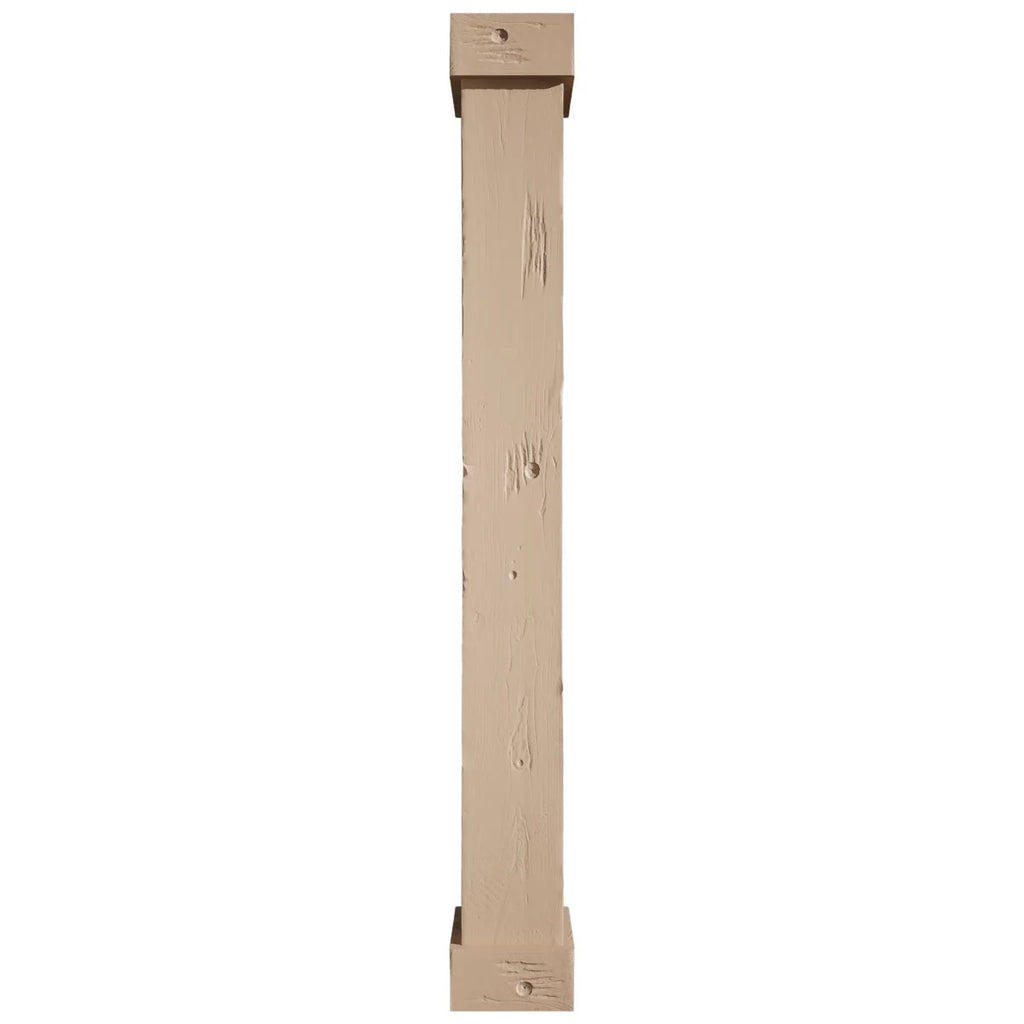 Ekena Millwork 18"W x 5'H Hand Hewn Endurathane Faux Wood Non-Tapered Square Column Wrap with Standard Capital & Base