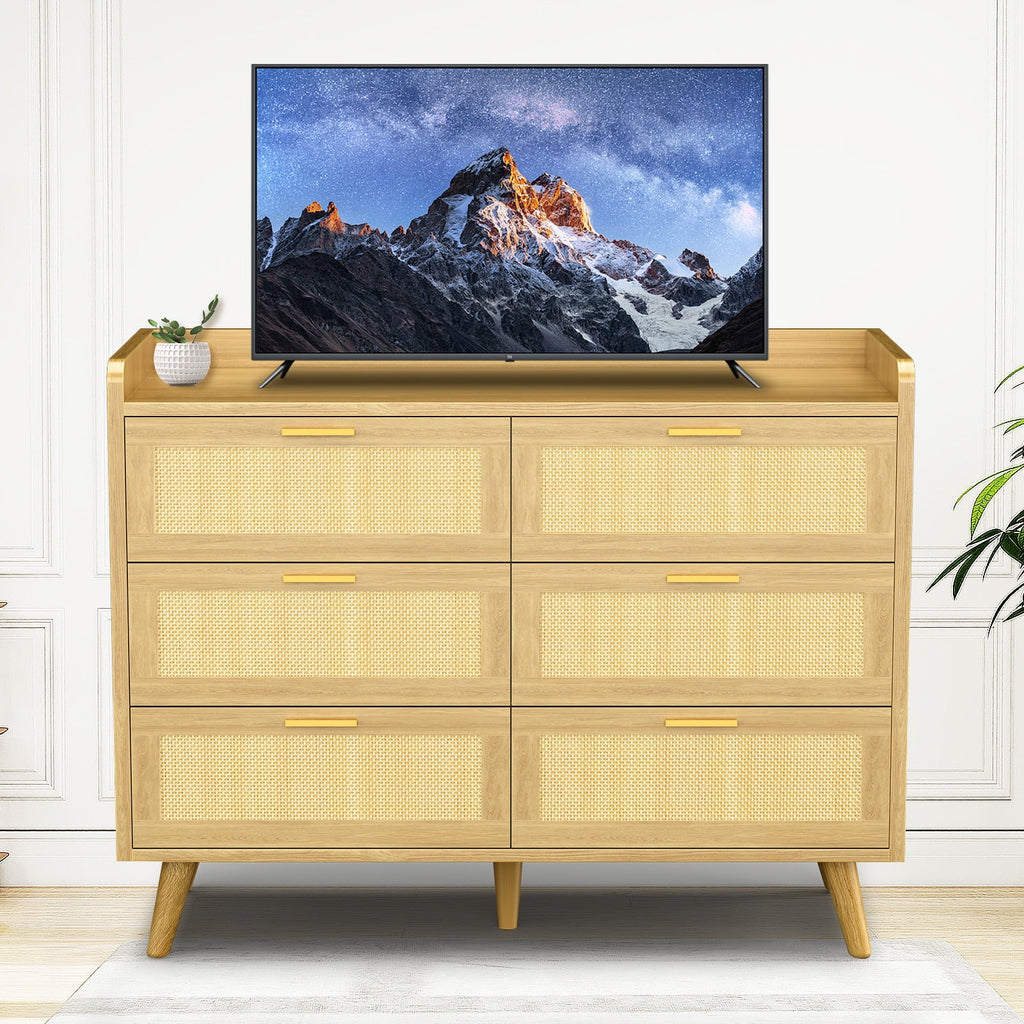 Capri 3 Drawer Dresser, Rattan Storage Wide Chest of Drawers, Night Stand Storage Cabinet for Women, Kids, Baby, Nursery, Girls, Bedroom Living Room Furniture, Natural