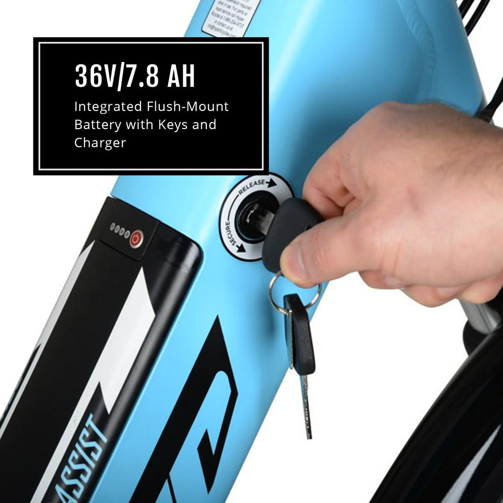 Hyper Bicycles E-Ride 700C 36V Electric Commuter E-Bike for Adults, Pedal-Assist, 250W Motor, Blue