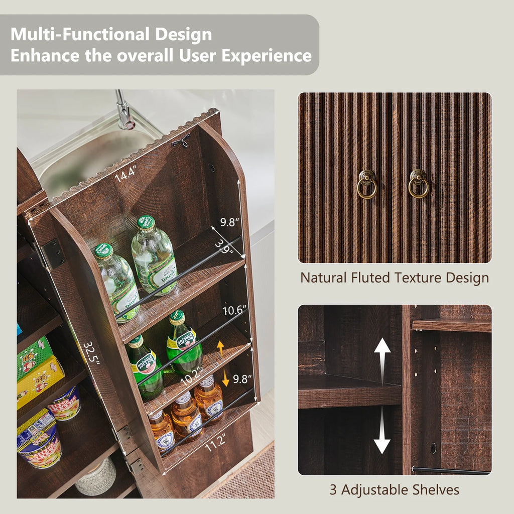SinCiDo Arched Kitchen Pantry Storage Cabinet, 71-Inch Tall Wood Adjustable Shelves, 2 Doors, 2 Drawers