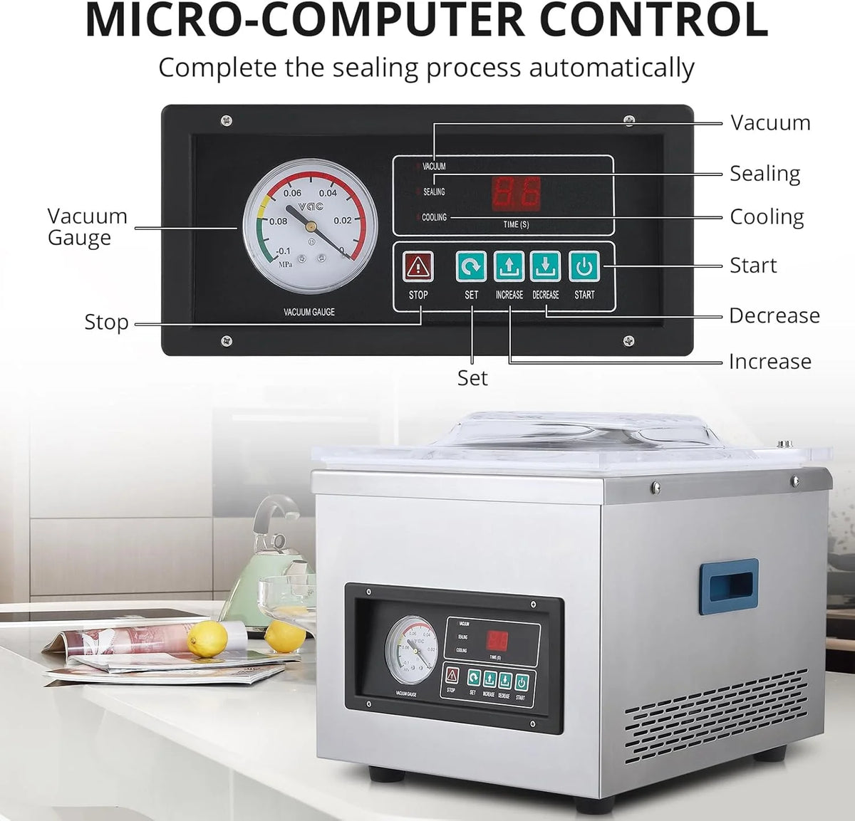 Chamber Vacuum Sealer machine,180W-260W, 10.5 inch 3.5 m3/h Pump Rate,Microcomputer Controlled,Household and Commercial Vacuum Sealing Machines with Stainless Steel Structure