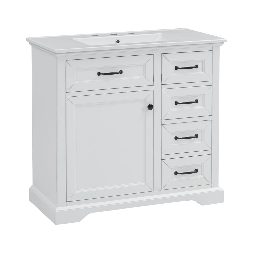 Christopher Knight Home 36" Bathroom Vanity with Sink, Tip-out Drawers, Soft-Close Doors, Grey