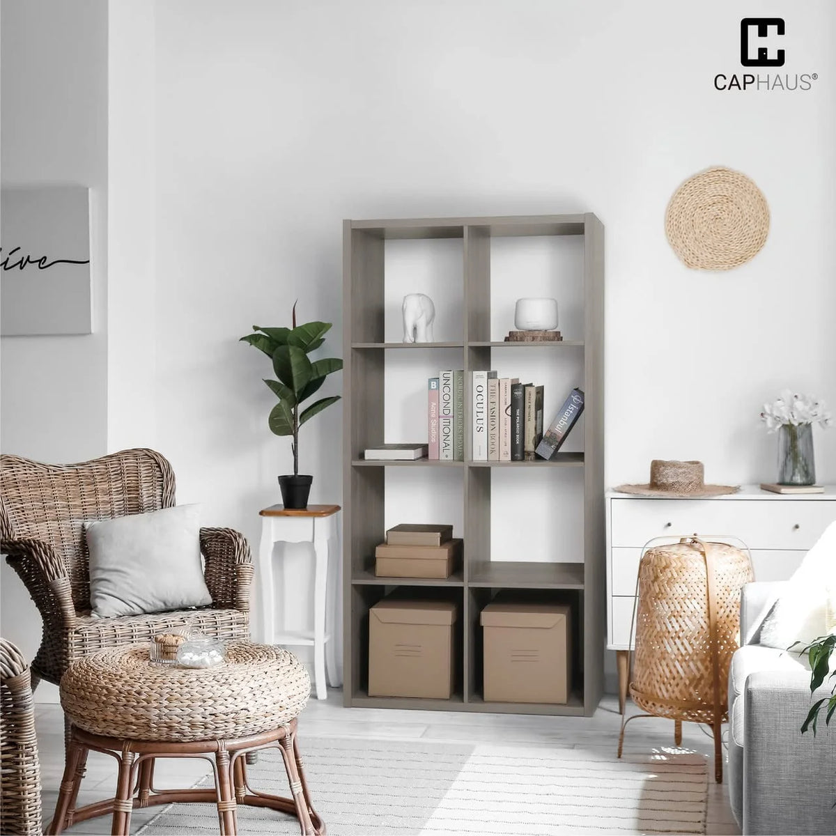 CAPHAUS Sturdy Room 13-Inch Cube Storage Organizer Shelf, with Extra Thick Exterior Edge, Open Storage Shelf Divider, Bookcase, 8-Cube, White