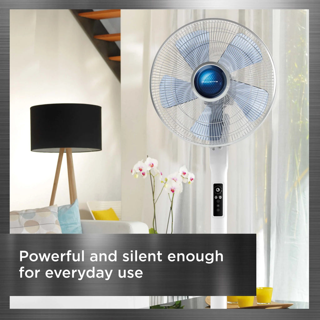 Rowenta Turbo Silence Standing Floor Fan with Remote, 53 Inch, Portable, 5 Speeds, VU5670