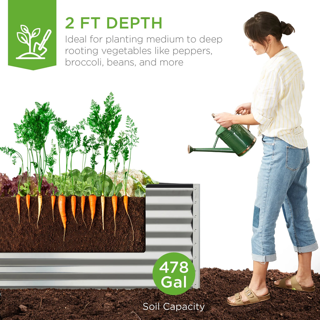 Best Choice Products 8x4x2ft Outdoor Metal Raised Garden Bed, Planter Box for Vegetables, Flowers, Herbs - Gray