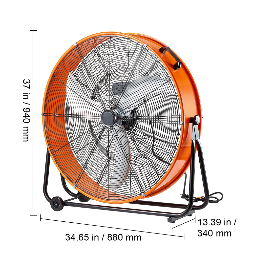 KFFKFF Industrial Drum Fan, 30 Inch with High Speed, 3-Speed 13000CFM, Heavy Duty for Commercial Purposes, 360° Flexible Tilt Mechanism, Ideal for Warehouse, Workshop, Factory, and Basement